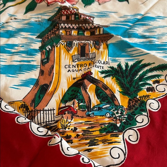Tijuana Mexico-Themed Vintage Scarf Made in Japan 1940s - 1960s. - Picture 9 of 16